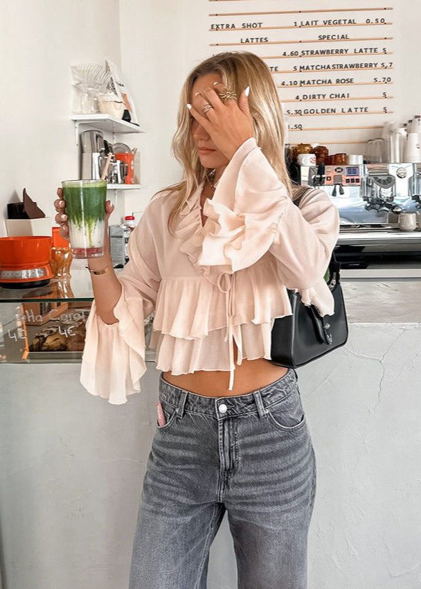V-neck Lace-up Shirt