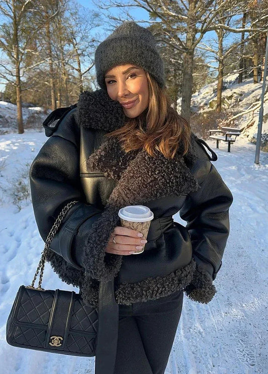 Elmira | Vyöllinen Lammasnahkatakki